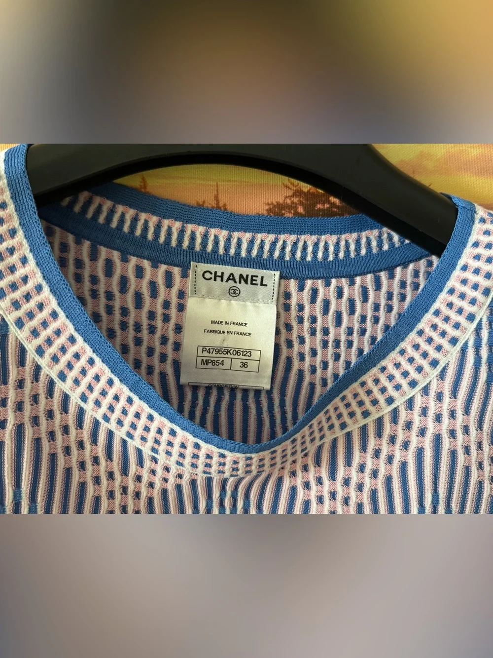Chanel Authentic Cruise Blue/Pink/White Zigzag Pattern  Knit Top/36/ New